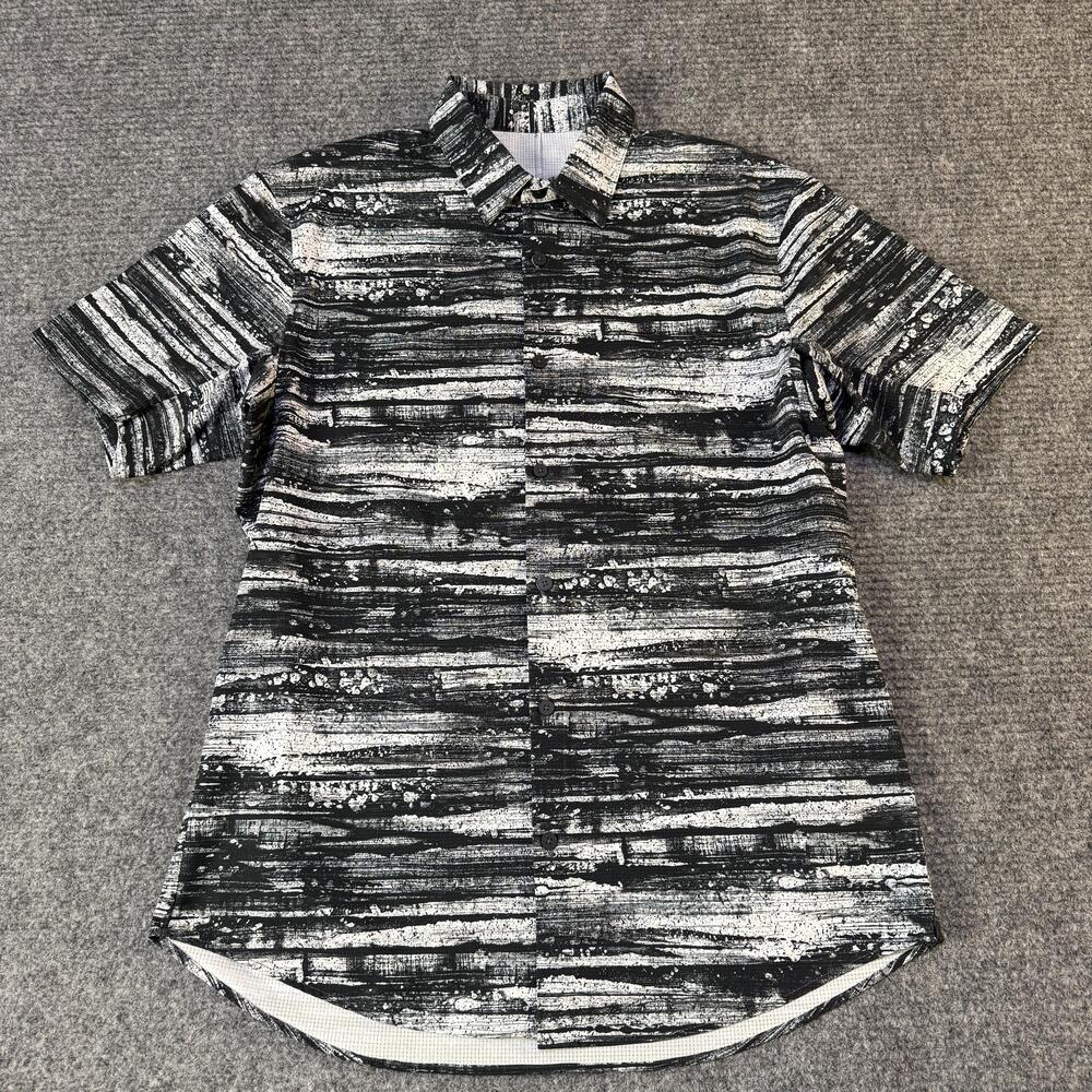 Lululemon Shirt Mens Large Black White Button Up Short Sleeve Performance